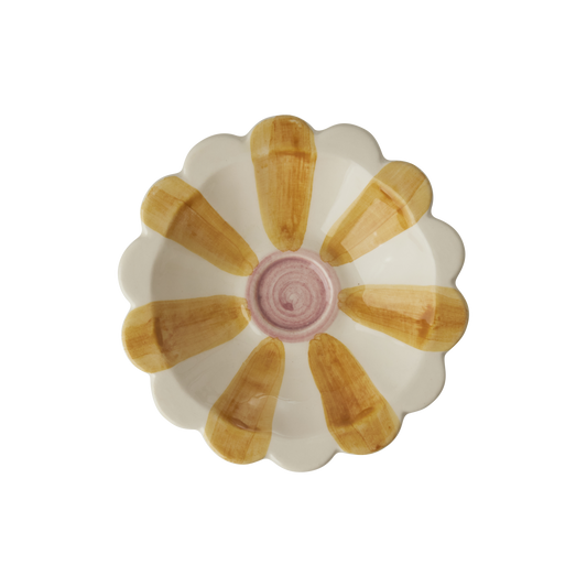 Ceramic Flower Dipping Bowl with Yellow Hand Painted Stripes