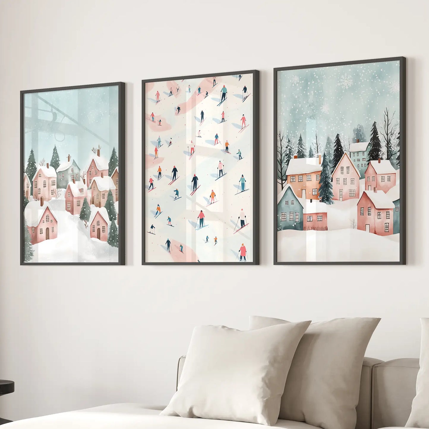 Cute Winter Village Christmas Art Decor Prints