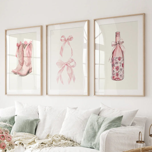 Cowgirl Boots Preppy Modern Wall Art Poster Set