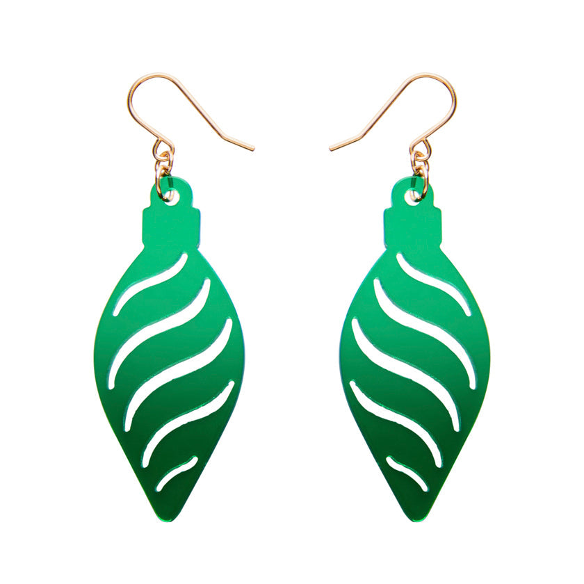 Long Bauble Drop Earrings - Green