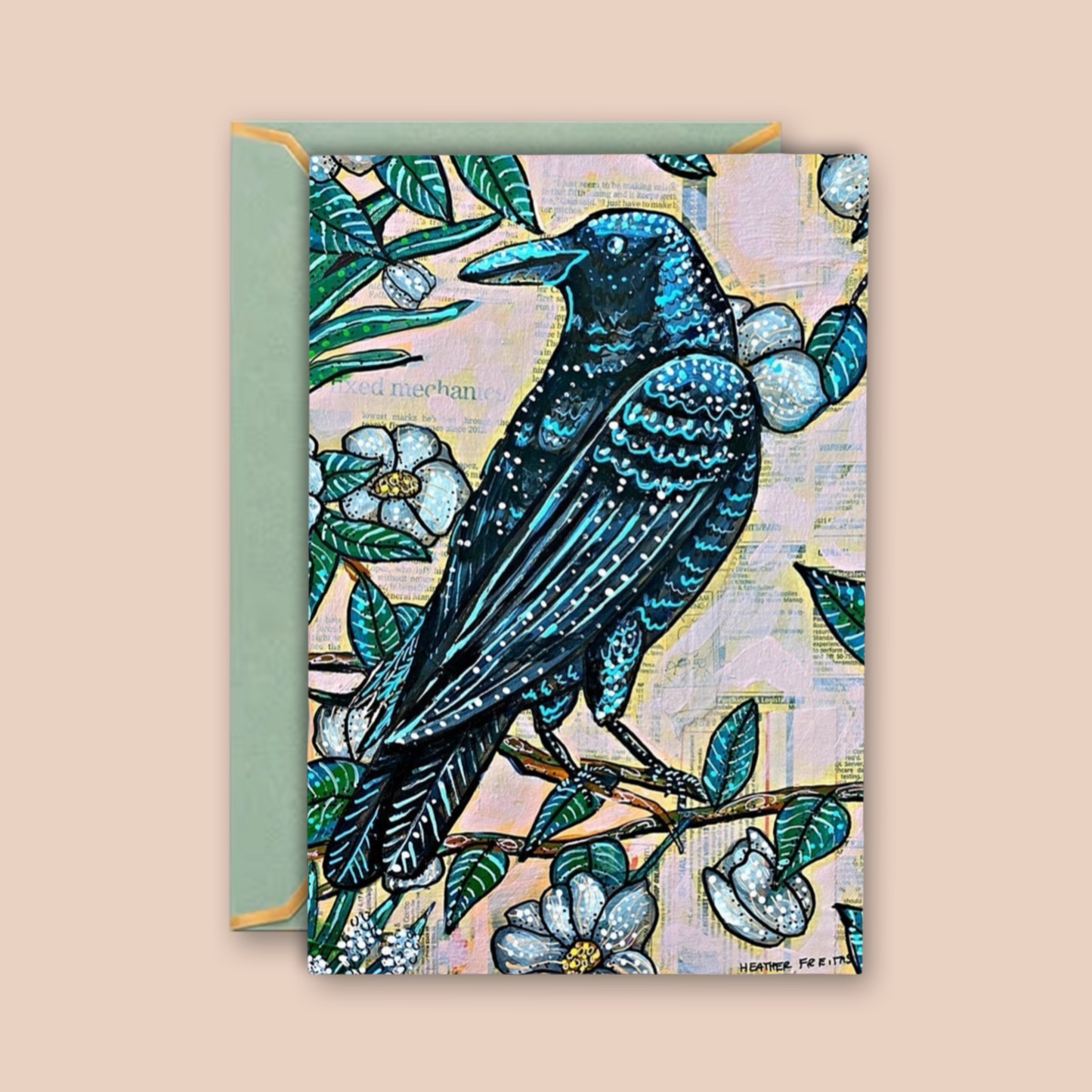 Vintage Floral Raven - Greeting Card / Fine Art Print