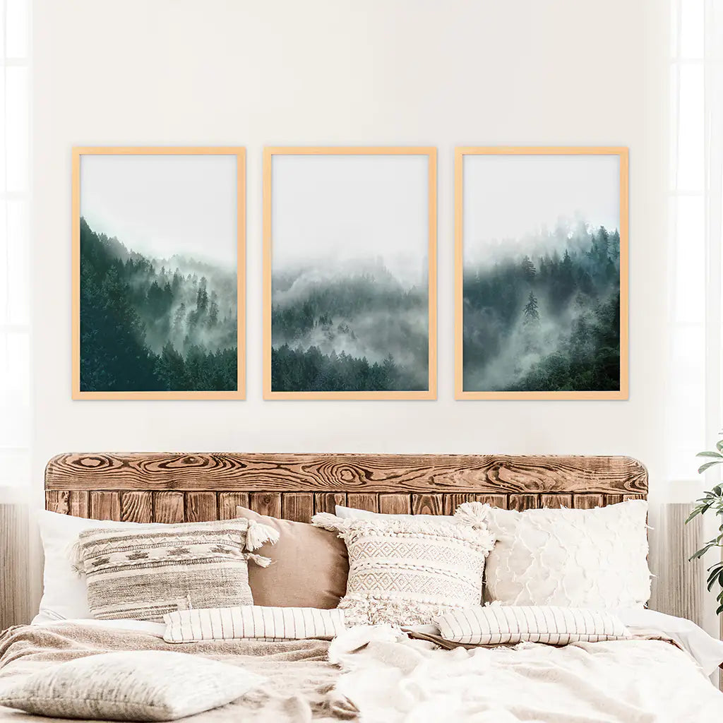 Large Foggy Forest Wall Art Set. Scandinavian Decor