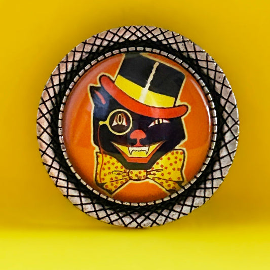 Vintage Halloween Dapper Cat Handmade Cameo Brooch