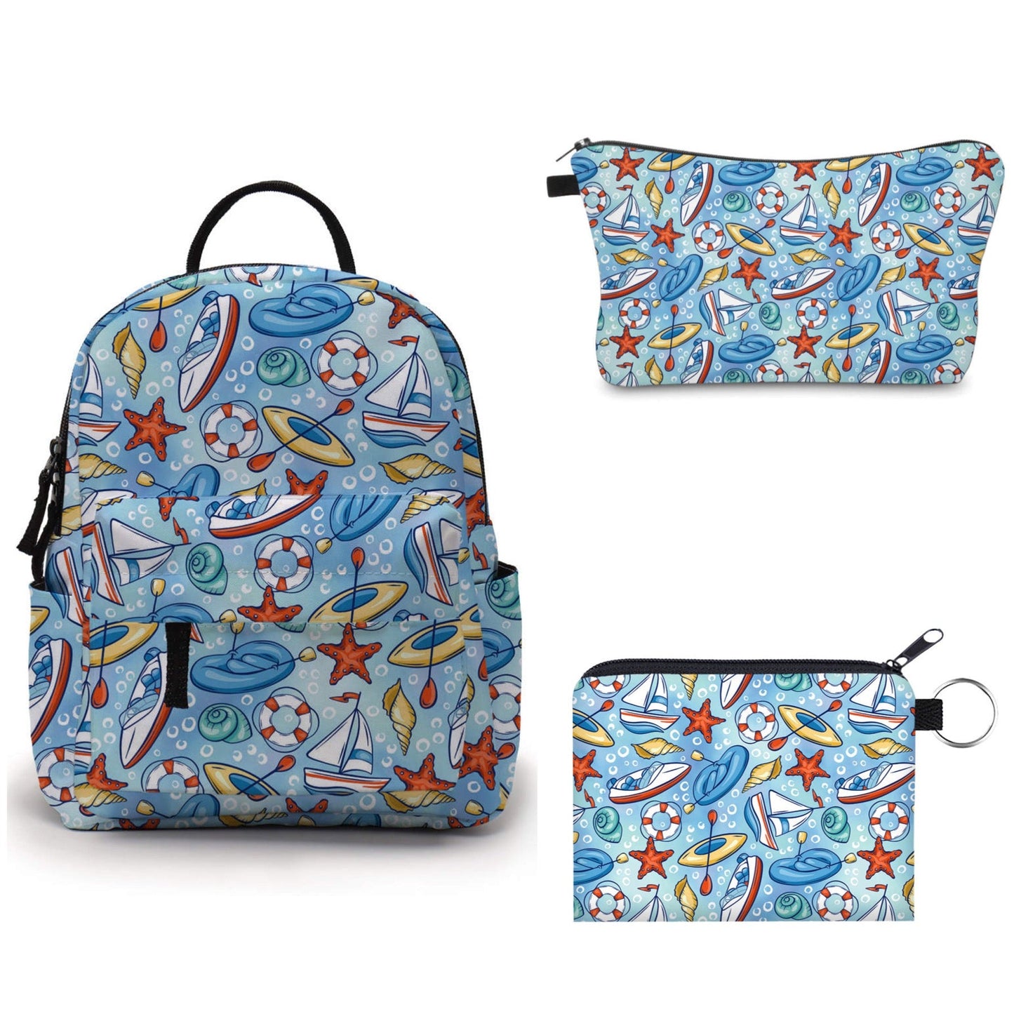 Mini Backpack & Pouch Bundled Set - Sailboat