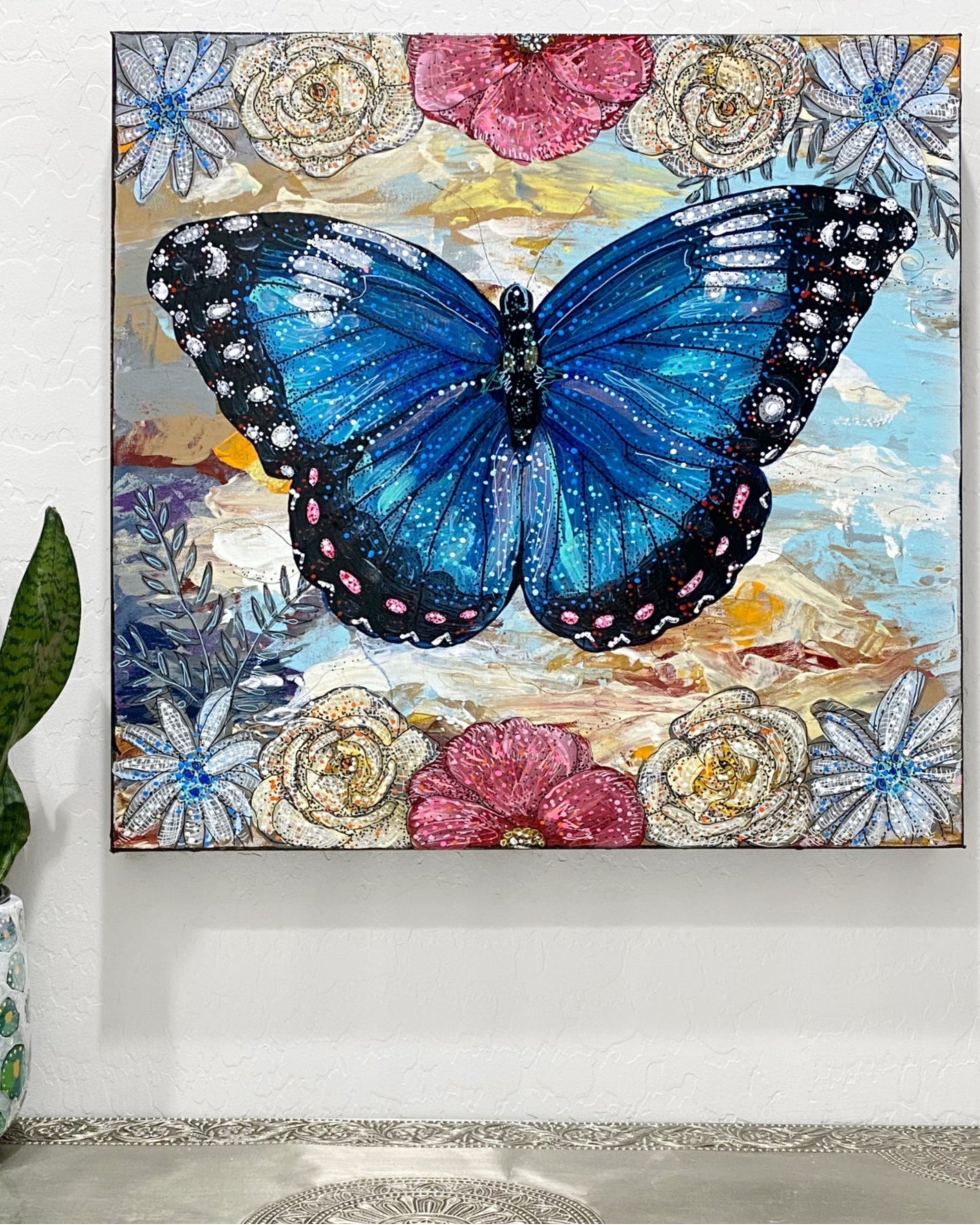 Sky Diamonds Butterfly Floral ( Original Painting )