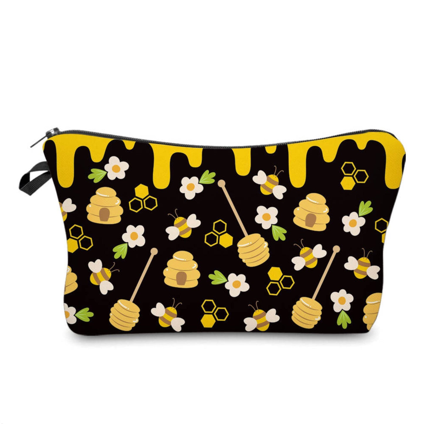 Pouch - Bee Honeycomb Daisy On Black