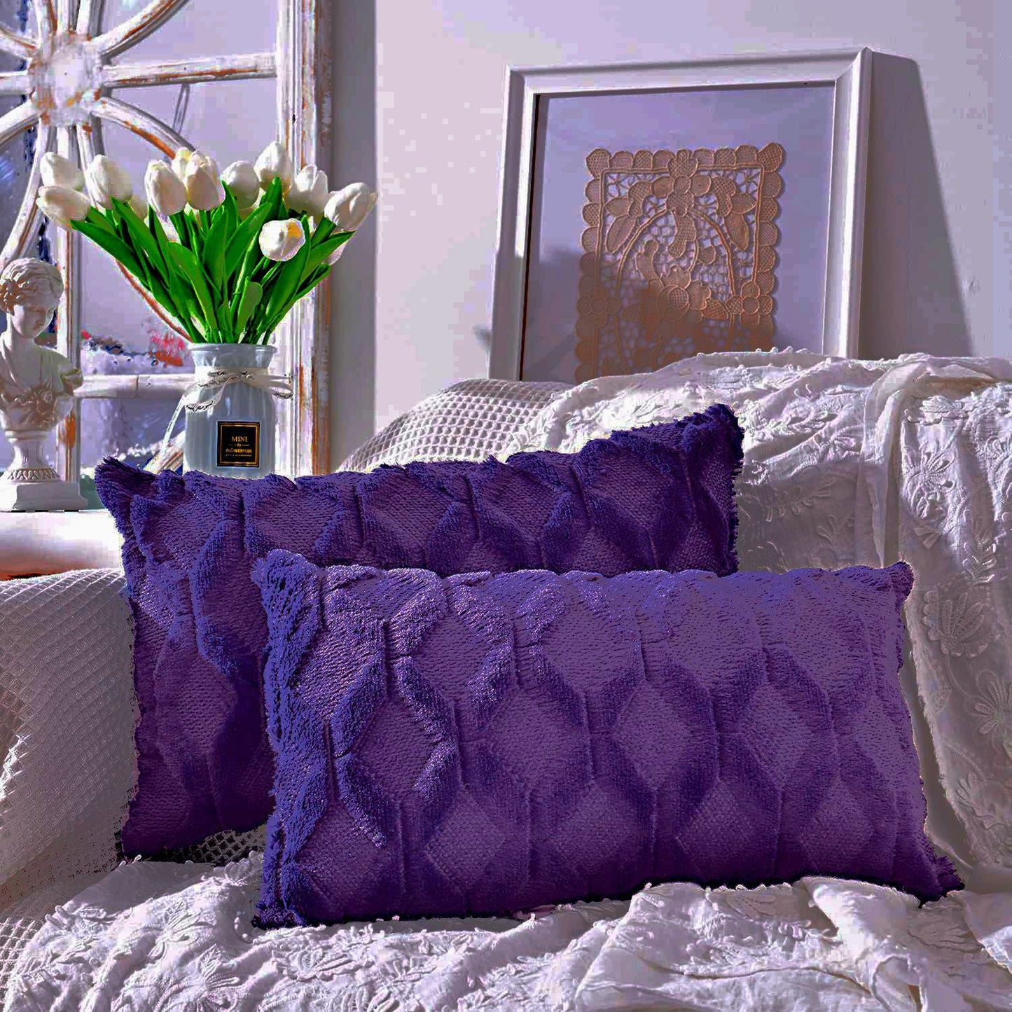 Pack of 2 One 18"x18" with a matching color of one 12"x20" Square and rectangle combo set throw pillow covers with inserts