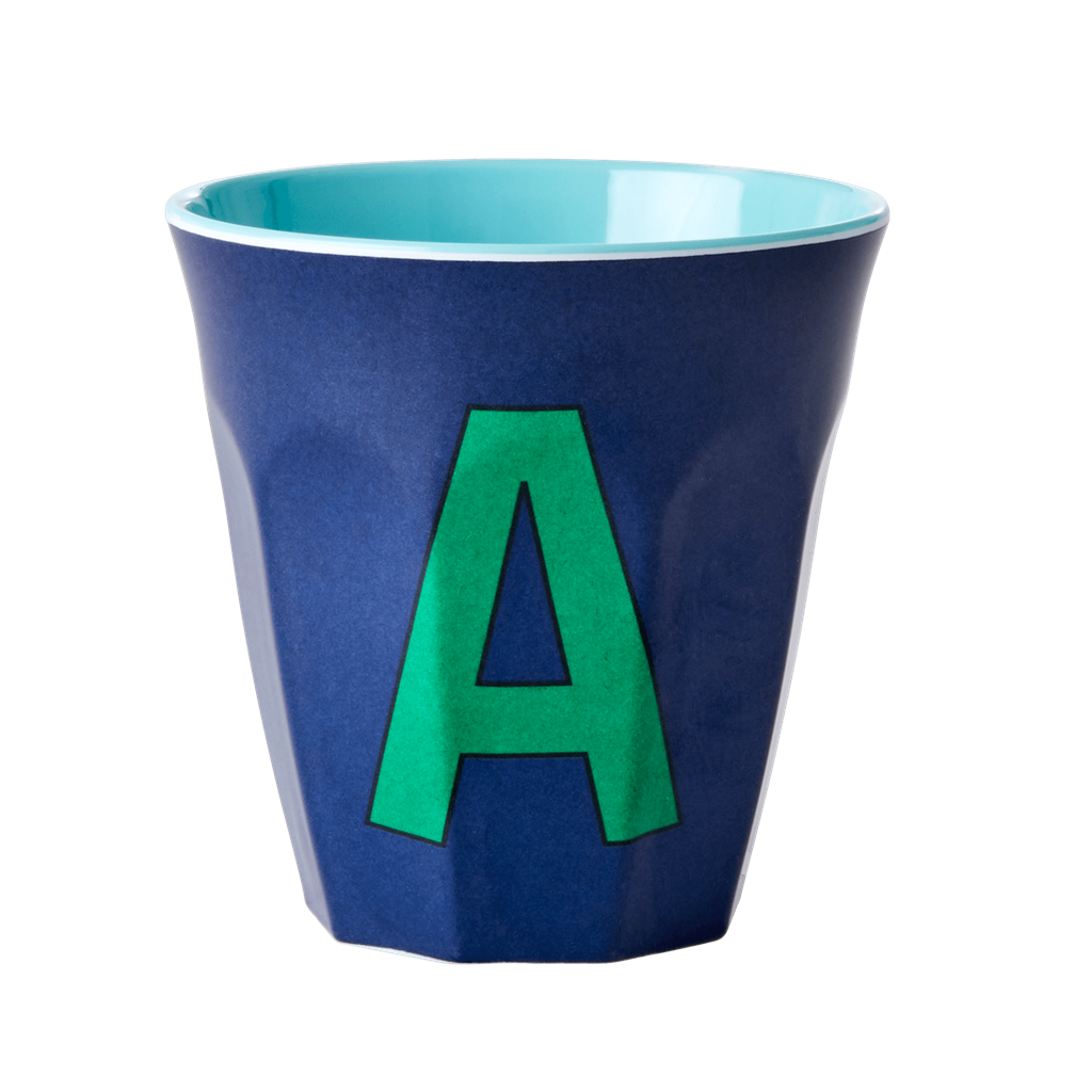Melamine Cup - Medium with Alphabet in Bluish Colors | Letter A