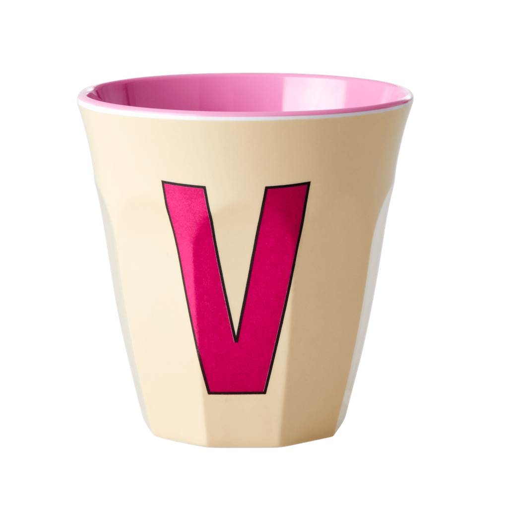 Melamine Cup - Medium with Alphabet in Pinkish Colors | Letter V