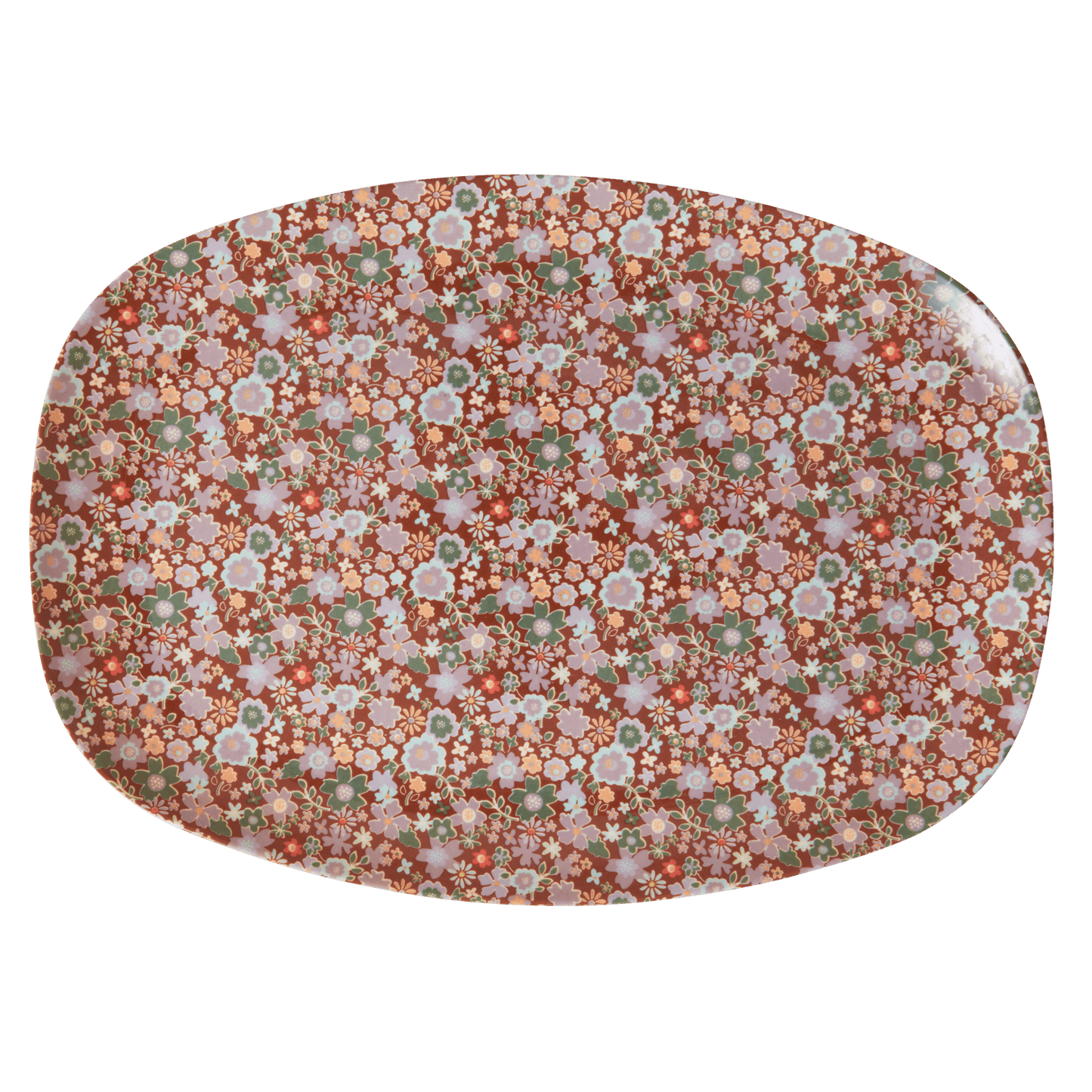 Melamine Rectangular Plate | Brown Flower Print