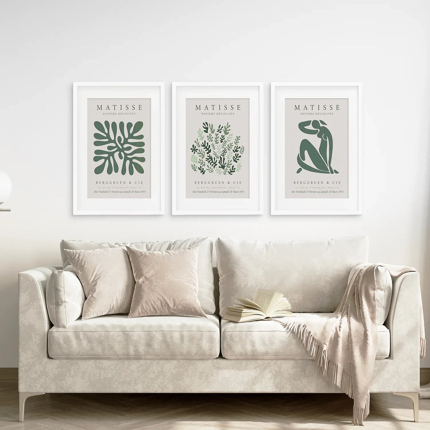 Matisse set of 3 Sage Green Wall Art Prints