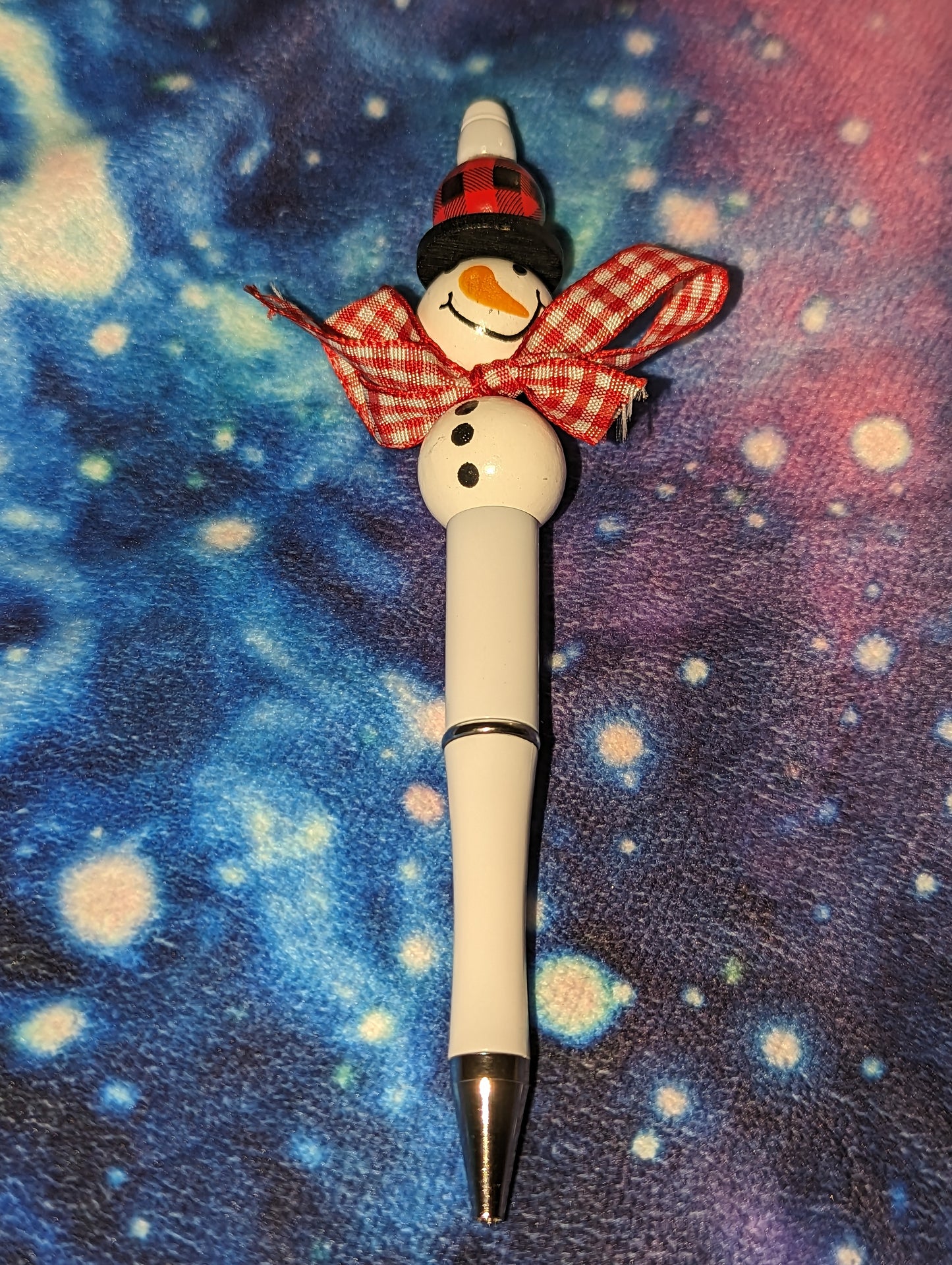 Pen Snowman Red Plaid