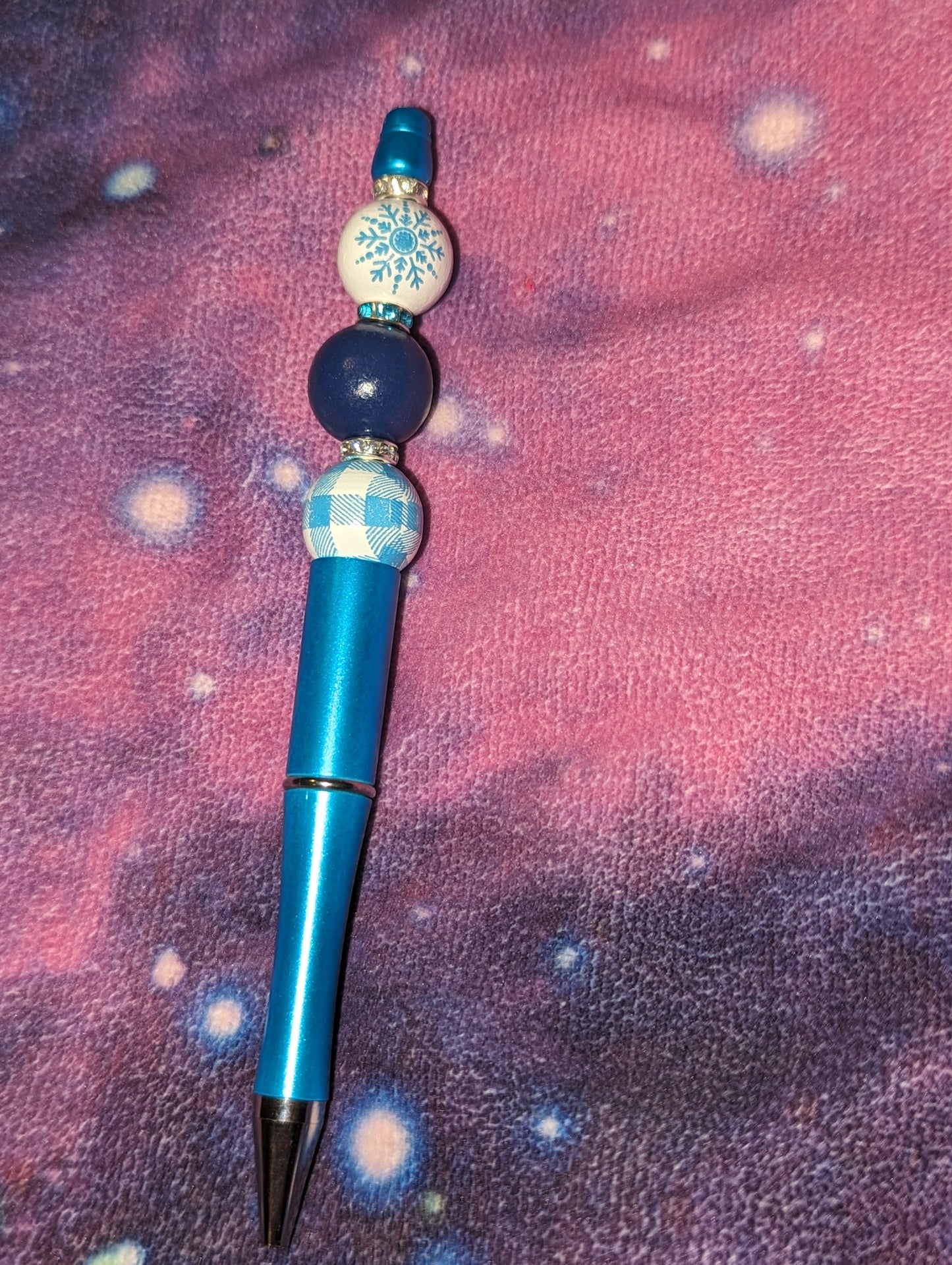 Pen Snowflake Blue Plaid