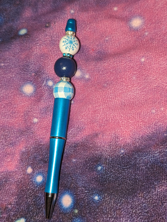 Pen Snowflake Blue Plaid