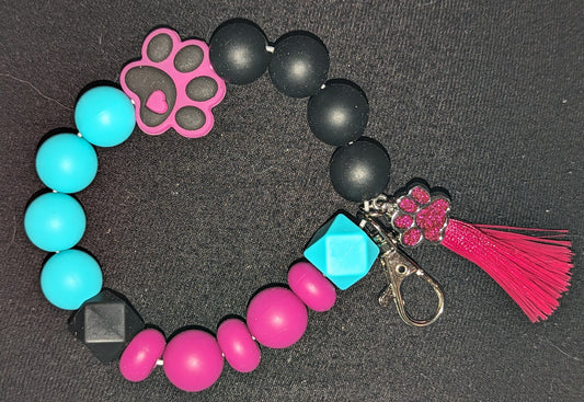 Bracelet Keychain Silicone Pink Paw