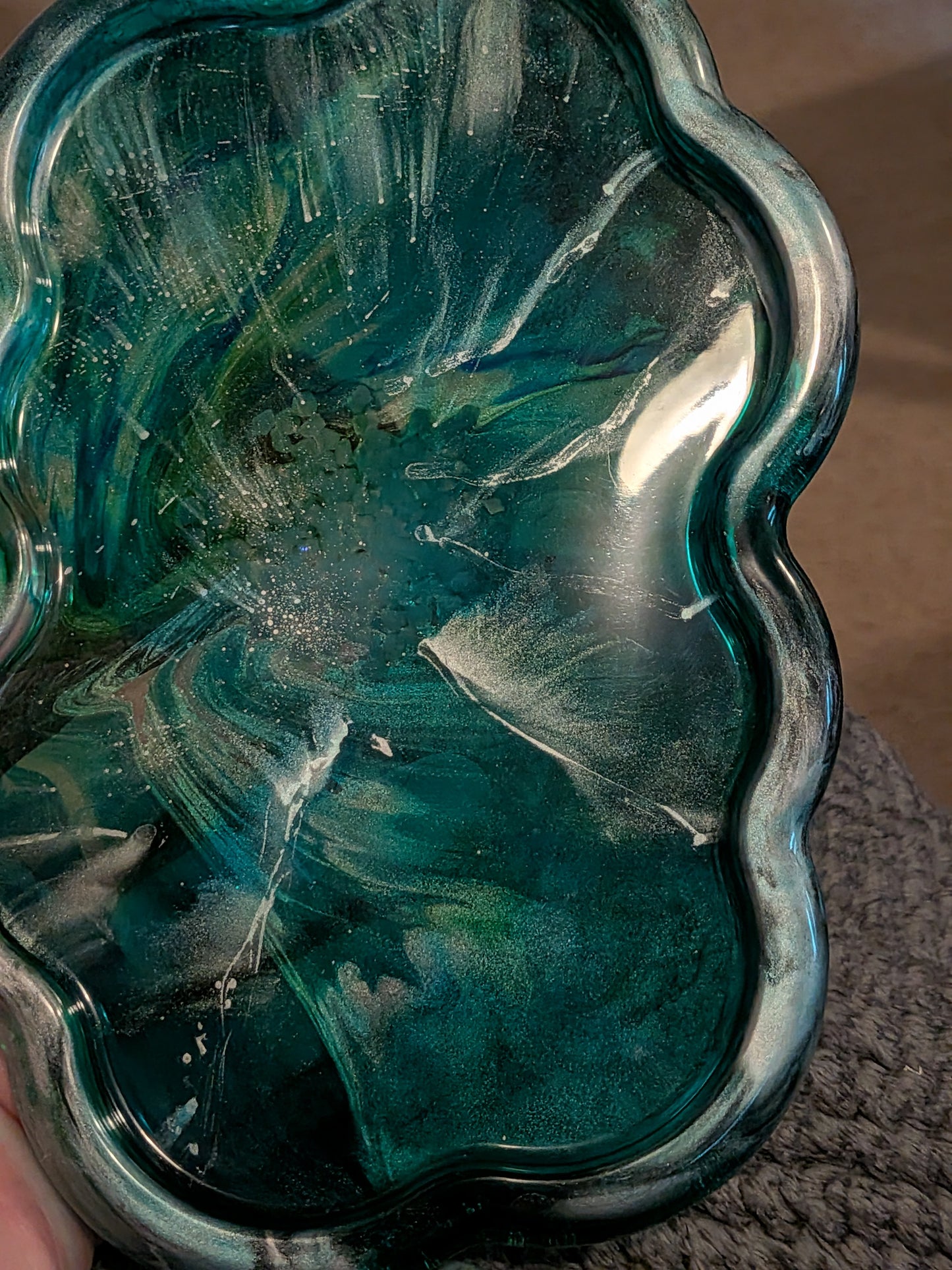 Blue green & silver alcohol ink tray