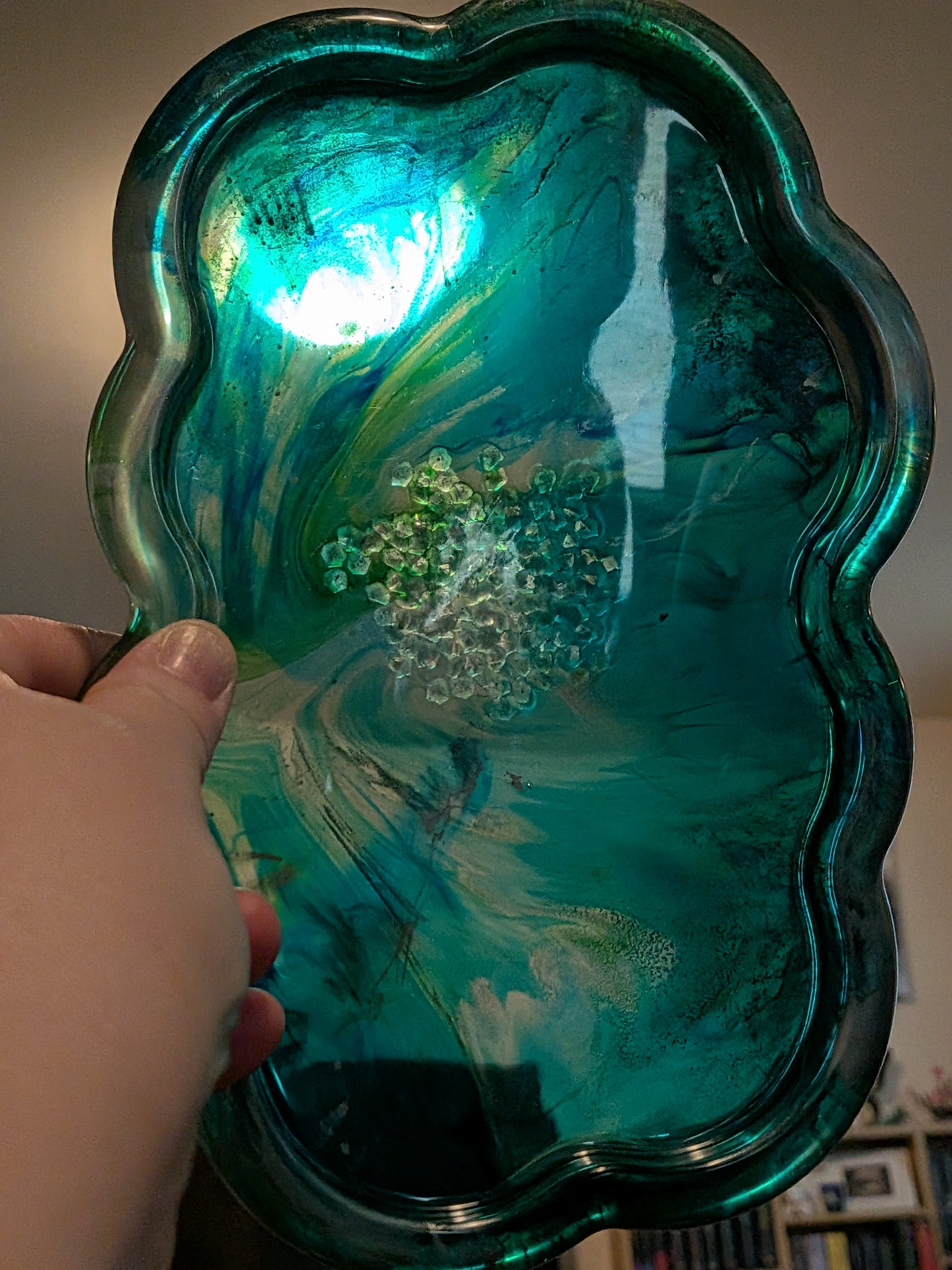 Blue green & silver alcohol ink tray