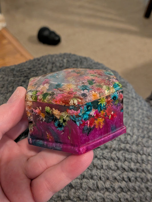 Blue green & magenta trinket container with lid