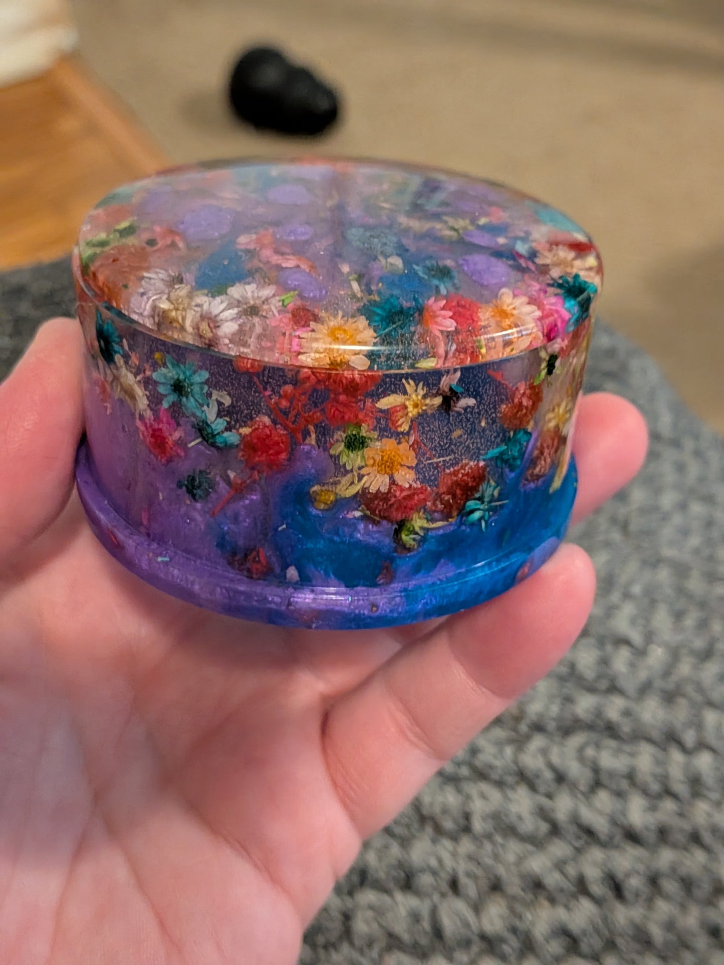 Blue & purple trinket container w/ lid