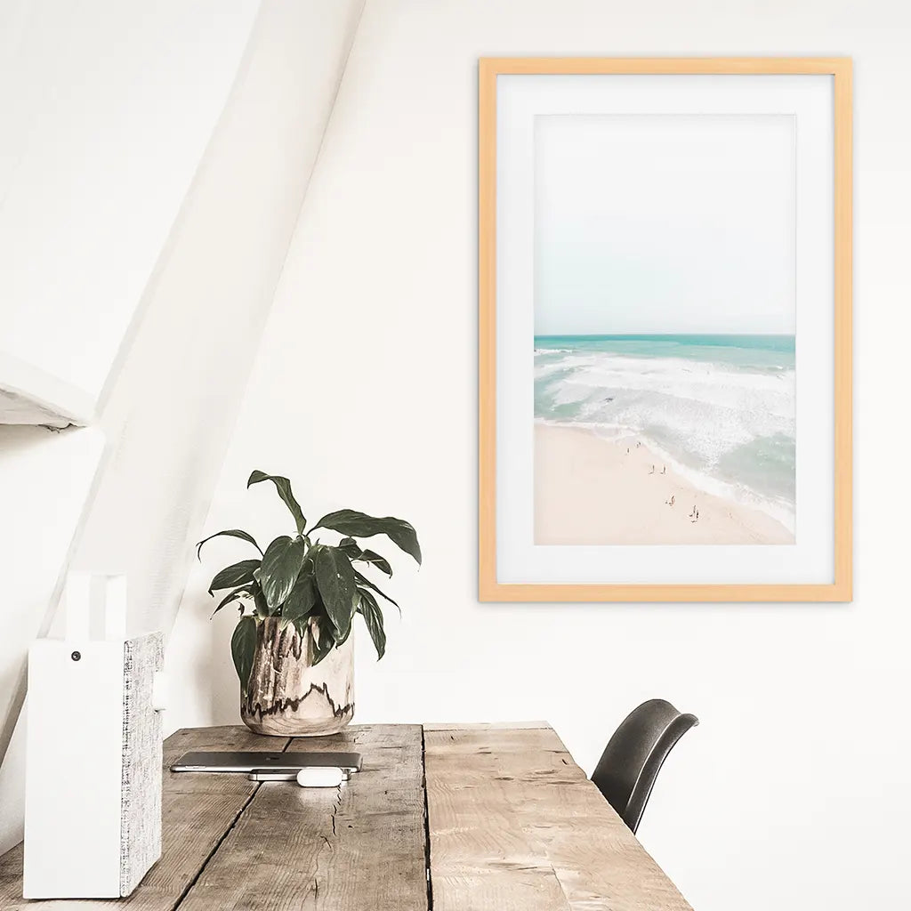Neutral Summer Photo. Blue Ocean Waves, Sandy Beach