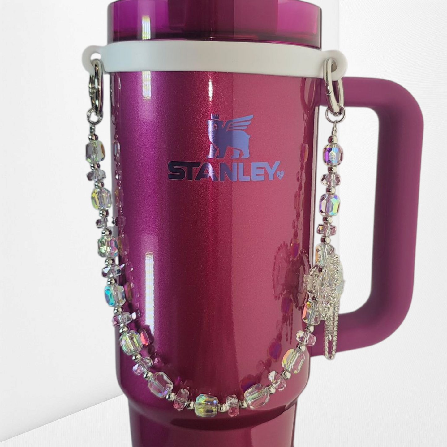 Deluxe Princess Beaded Tumbler Charm Necklace  - Crystal Clear