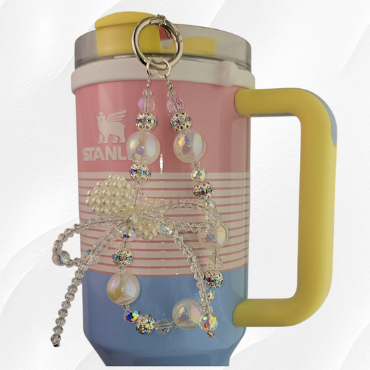 Deluxe Pearl Beaded Tumbler Charm Necklace  - White