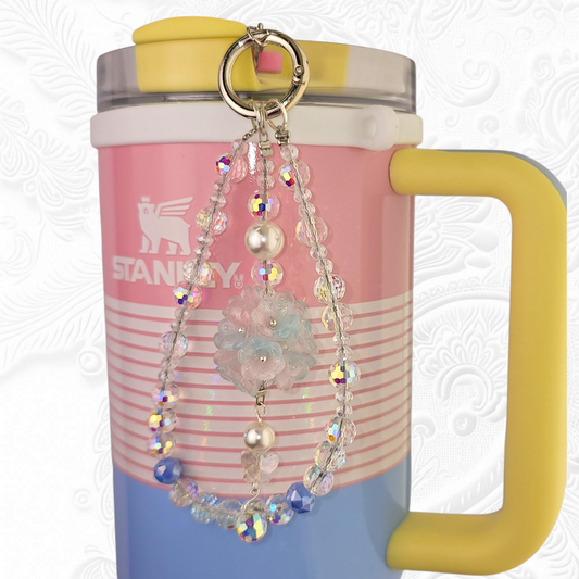 Deluxe Flower Beaded Tumbler Charm Necklace - Pink and Blue