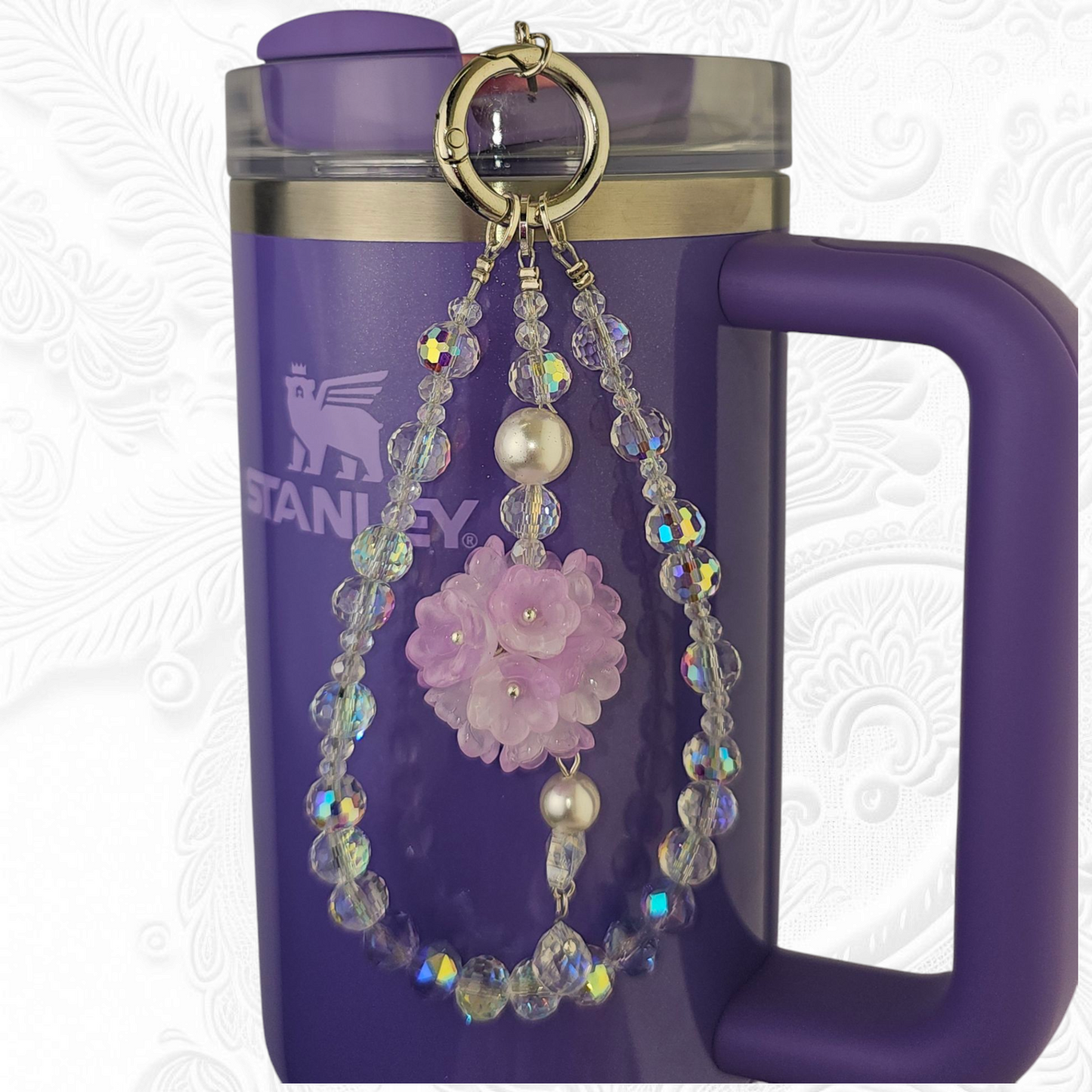 Deluxe Flower Beaded Tumbler Charm Necklace - Purple