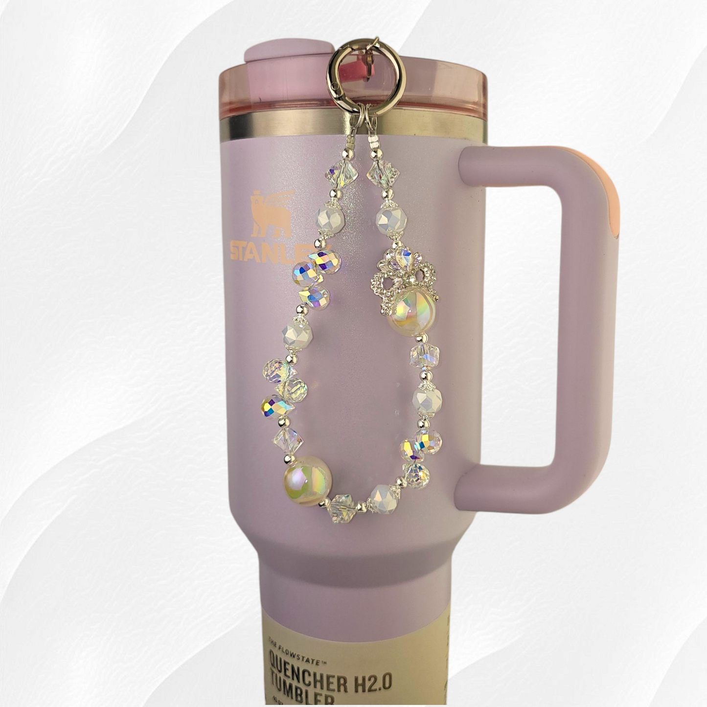 Deluxe Pearl Beaded Tumbler Charm - White
