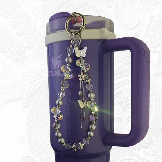 Deluxe Butterfly Beaded Tumbler Charm Necklace  - Purple