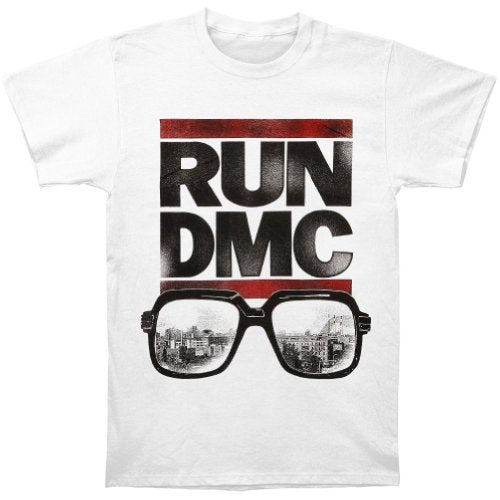 Run Dmc Men'S Run Dmc Glasses Cityscape T-Shirt, White, Medium [T-Shirt]