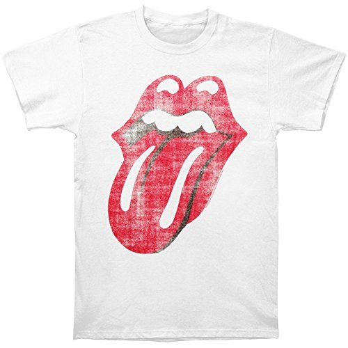 The Rolling Stones Men'S Stones Classic Distressed Tongue On White T-Shirt, White, Large [T-Shirt]
