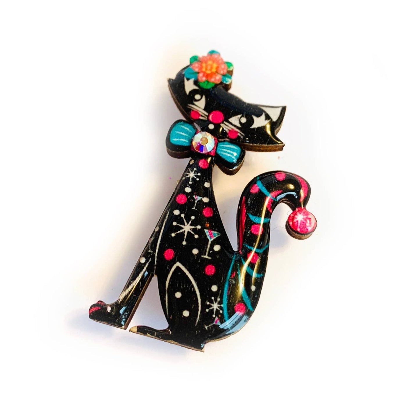 Retro Dapper Atomic Cat Brooch by Rosie Rose Parker