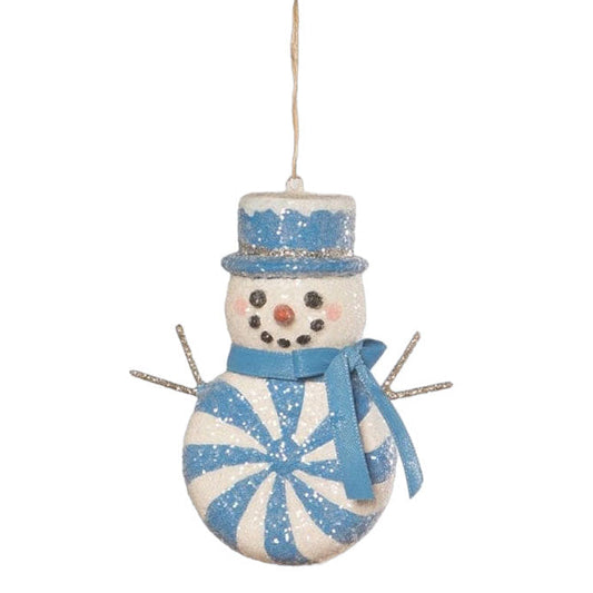 Blue Peppermint Snowman Ornament by Bethany Lowe Designs