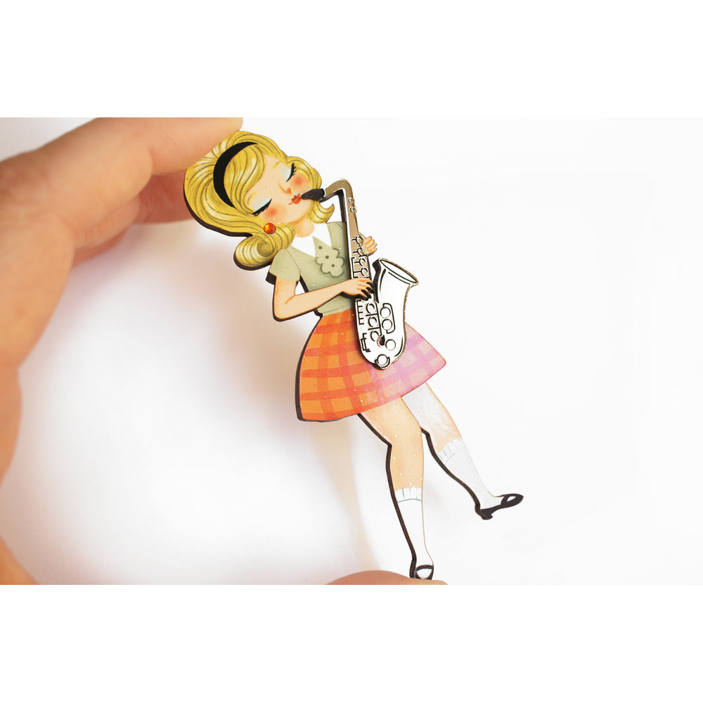 Girl playing the Saxophone Brooch by Laliblue