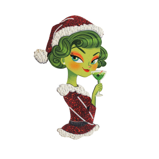 Grinchy Girl Christmas Brooch by Laliblue – Retro Kitschy Statement Brooch for Collectors