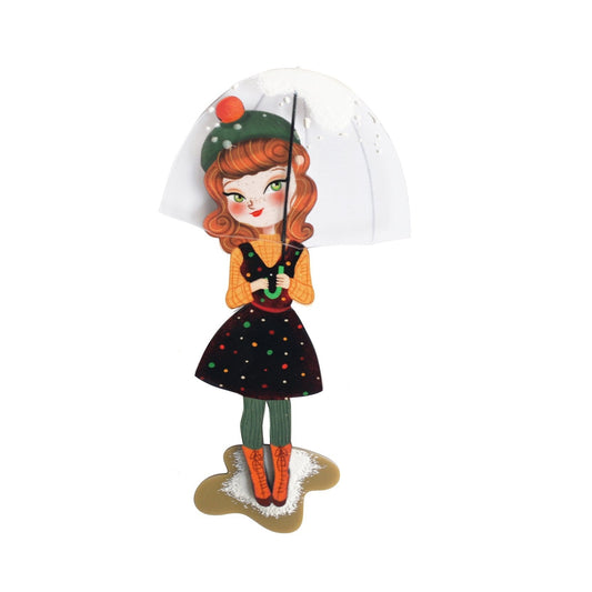 Umbrella Girl Brooch by Laliblue – Retro Kitschy Statement Brooch for Collectors