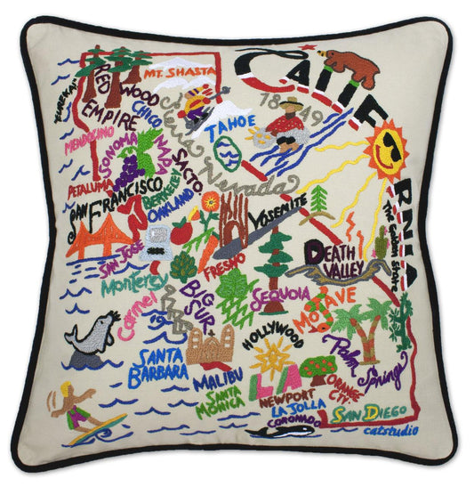 California Hand-Embroidered Pillow