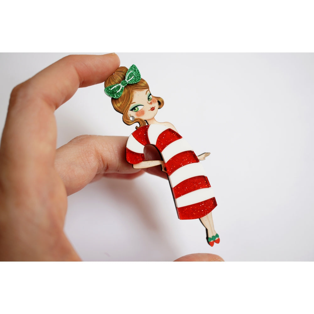 Candy Cane Girl Brooch by Laliblue