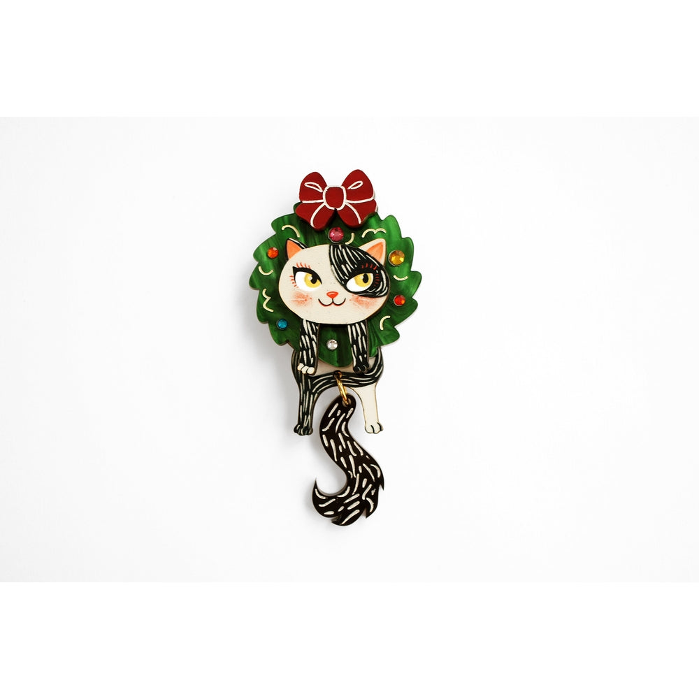 Cat in A Christmas Wreath Button Cover by Laliblue
