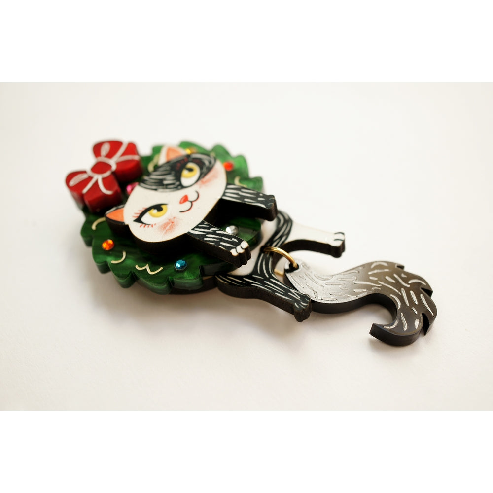 Cat in A Christmas Wreath Button Cover by Laliblue