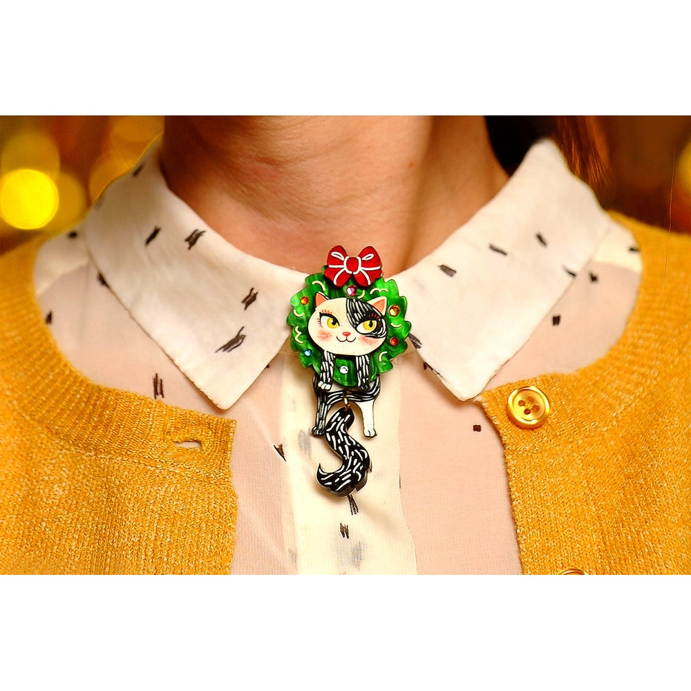 Cat in A Christmas Wreath Button Cover by Laliblue