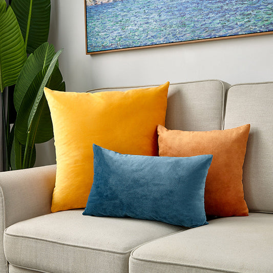 3-Piece Coordinated Pillow Cover & Insert Bundle – Well picked colors of Blue yellow and orange  velvet throw pillow covers and inserts included 3...