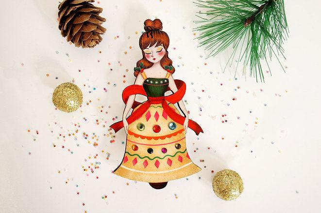 Christmas Bell Girl Brooch by Laliblue