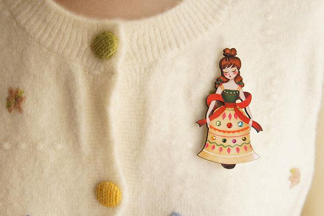 Christmas Bell Girl Brooch by Laliblue