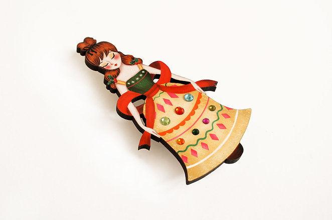Christmas Bell Girl Brooch by Laliblue