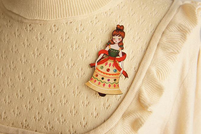Christmas Bell Girl Brooch by Laliblue