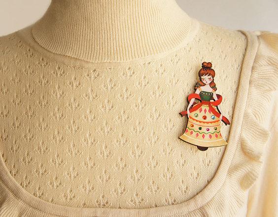 Christmas Bell Girl Brooch by Laliblue