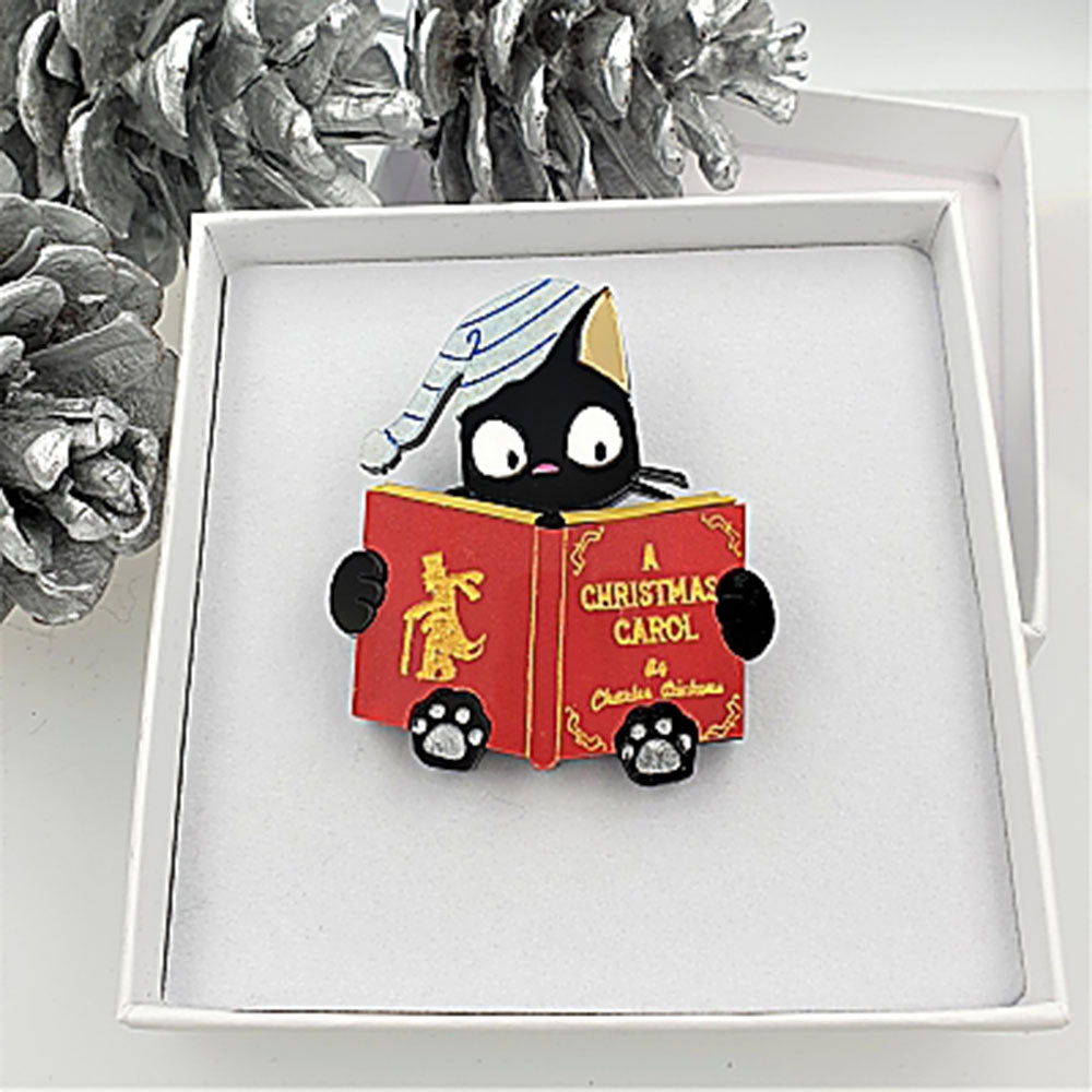Christmas Carol Cat Brooch by Cherryloco