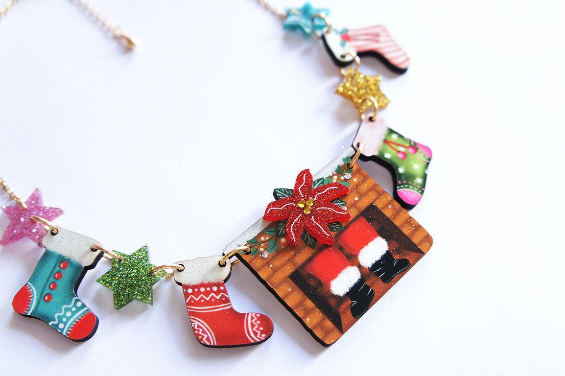 Christmas Chimney with Stockings Necklace by Laliblue